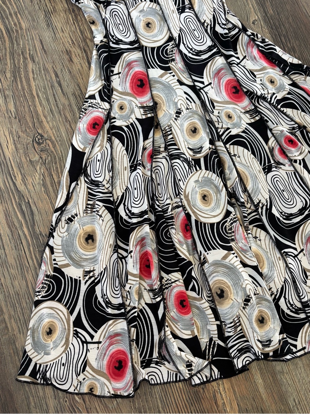 Y2K Bali Sleeveless Midi Dress Size 6 Black White Red Multi Abstract Whimsigoth - Picture 10 of 10